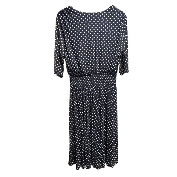 Kate & Lily Blue White Polka Dot V-Neck Midi Dress Elbow-Length Sleeves Size 16 - Picture 3 of 15